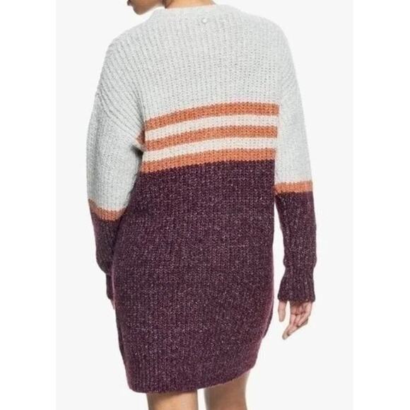NWT Roxy Milky Cloud Striped Colorblock Knit Sweater Dress Red Gray Size Small - Picture 7 of 7